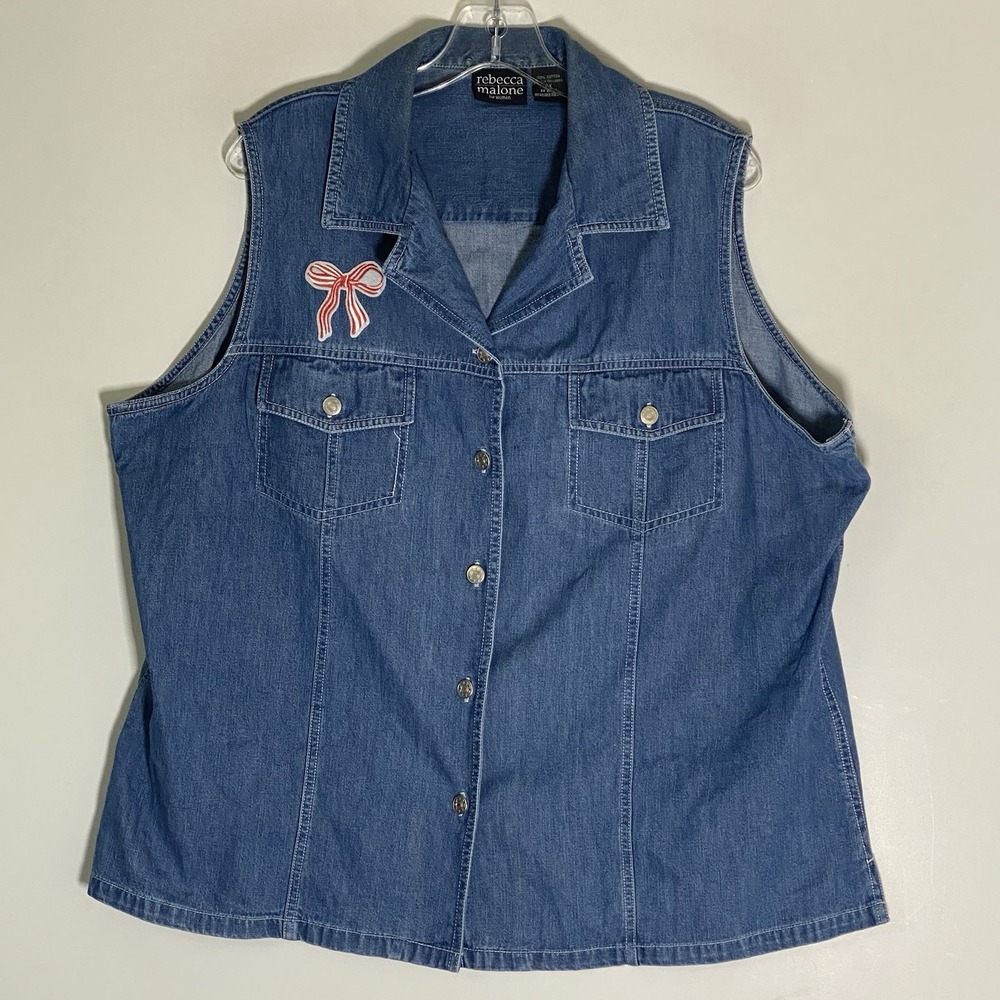 Rebecca Malone Vest Womens 2X Denim Band Music Teacher Pockets Boho Festival Fun